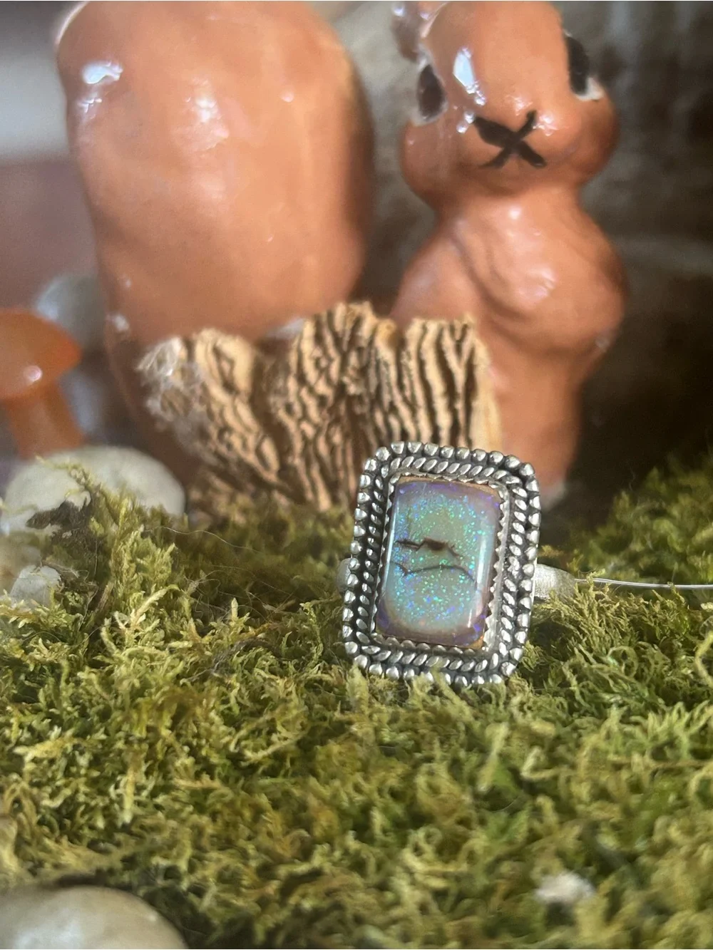 925 Sterling Spider web Opal ring